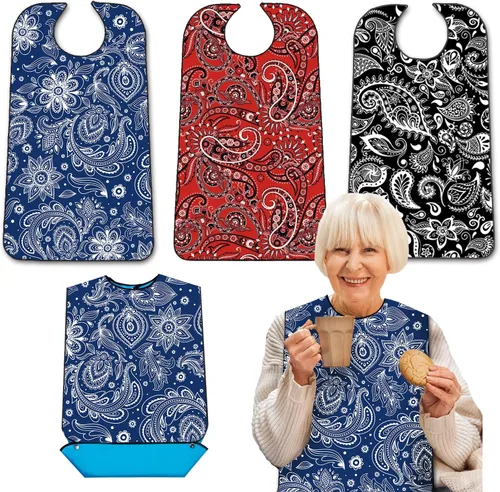 Miniatura 8 de Baberos para adultos con recogedor de migas, baberos lavables y ajustables para adultos, para mujeres, hombres, ancianos y personas mayores