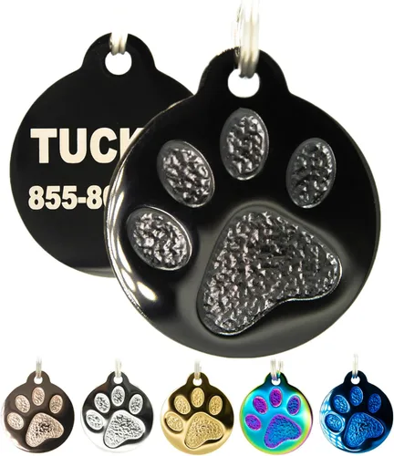 Miniatura 10 de Placa Grabada para Mascotas para Perros y Gatos - Personalizada Frontal y Posterior hasta 4 Líneas de Texto ID Personalizado Grabado, Huella de Pata