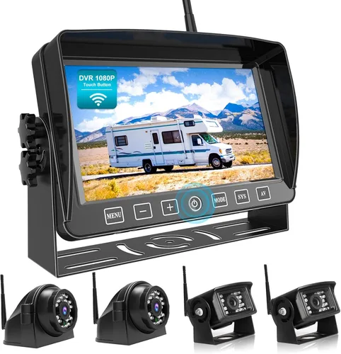 Miniatura 9 de Fookoo Sistema de cámara de respaldo inalámbrico HD de 10 pulgadas, monitor cuádruple dividido 1080P de 10 pulgadas con grabación, cámaras de visión