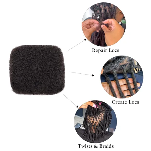 Miniatura 7 de Orientfashion 2 paquetes/lote de 1.06 oz/paquete de cabello humano afro a granel, 100% cabello humano afro rizado a granel para torsión, trenzado
