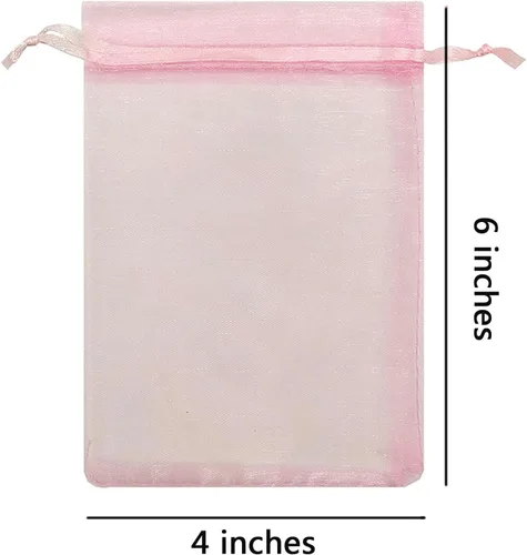 Miniatura 4 de Juego de 50 bolsas de regalo de organza con cordón de 4 x 6 pulgadas rosa para baby shower, cumpleaños de niña, recuerdos de fiesta, boda, despedida