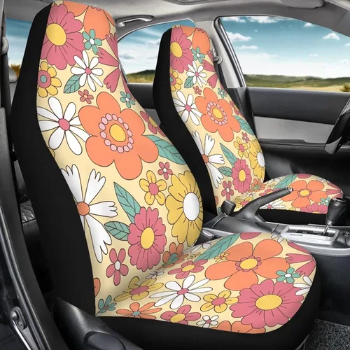 Miniatura 5 de Groovy Hippie Flower - Fundas de asiento de automóvil con diseño floral de los años 70 y 80 para asientos delanteros, paquete de 2 protectores