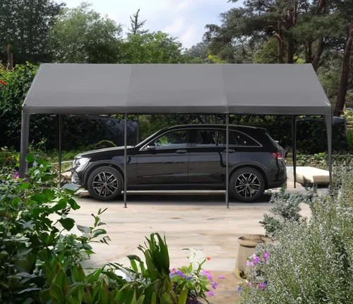 Miniatura 8 de Cochera 10x20 pies con toldo resistente de acero para almacenamiento, carpa portátil para fiestas, garaje portátil con paredes laterales y puertas