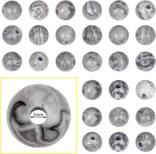 Miniatura 12 de Bymitel Cuentas de piedra natural original de 0.315 pulgadas (0.315 pulgadas), cuentas sueltas redondas y sueltas, 45 cuentas sueltas para hacer