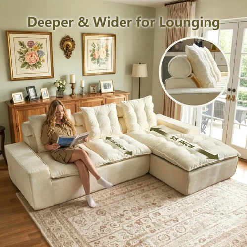 Miniatura 6 de 106" Cloud Boneless Couch with Chaise, L-Shape Deep Seat Sectional Couches, No Assembly Required, Convertible Modular Sleeper Sofa Bed, Living Room
