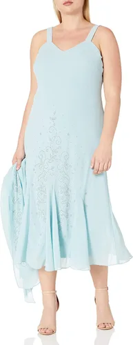 Miniatura 3 de R&M Richards Vestido tipo chaqueta de gasa con cuentas en talla grande para mujer