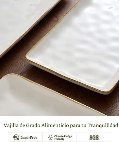 Miniatura 5 de Famiware Plato de Servir, Platos de Servir Rectangulares de 15.67/14.1/12.6 pulgadas para Entretenimiento, Esmalte Reactivo, Bandejas de Servir