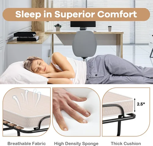 Miniatura 5 de GOFLAME Cama plegable plegable con colchón de espuma viscoelástica suave, tamaño cuna portátil con marco de metal para adultos y cama de invitados