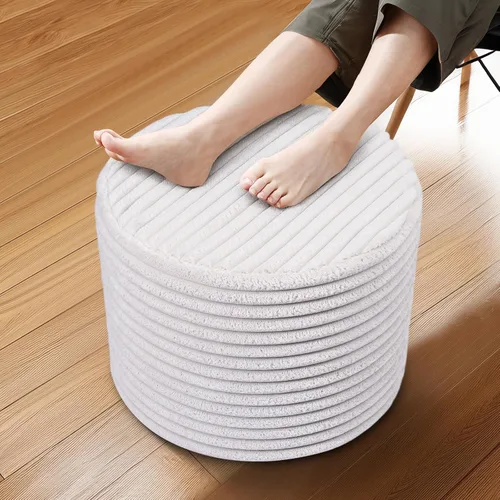Miniatura 11 de Puf otomano rectangular, puf de relleno con relleno de trozos de espuma, suave forro polar coral peludo, otomana multiusos para sala de estar, blanco