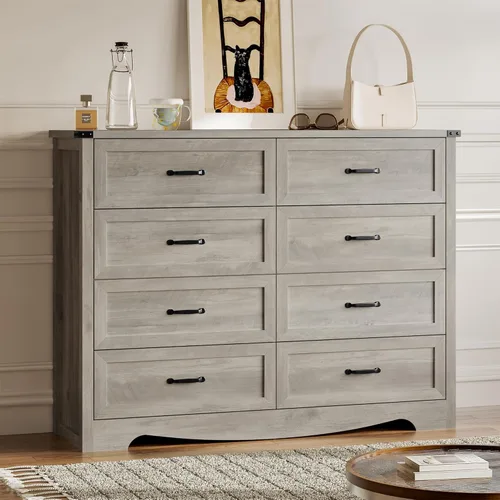 Miniatura 26 de BORNOON - Cómoda de 7 cajones para dormitorio, cómoda de madera moderna con manijas de metal, diseño antivuelco, organizador de almacenamiento Blanco