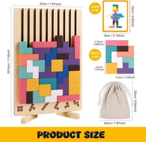 Miniatura 7 de Rompecabezas de madera apilable, rompecabezas de bloque ruso 3D, juego de mesa educativo Montessori, regalo para niños y niñas, bloques apilables