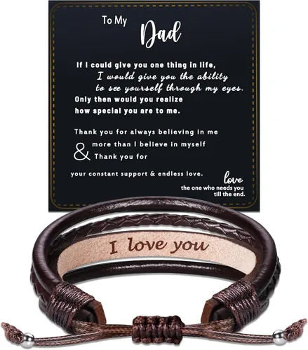 Miniatura 14 de Regalos del día del padre para papá, marido, pulsera de cuero para hombres, él, novio, hijo, ajustable, marrón, pulsera de cuero para hombre
