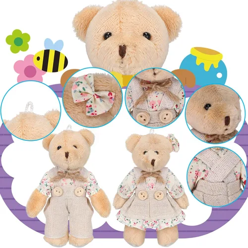 Miniatura 3 de 12 piezas de mini osos de peluche, mini oso de peluche de pareja con ropa de arpillera, juguetes de animales pequeños para decoraciones
