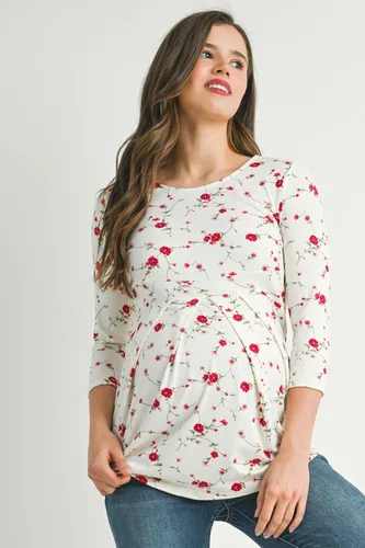 Miniatura 62 de LaClef - Blusa de maternidad para mujer, cuello redondo, manga 3/4, plisada al frente, estilo peplum