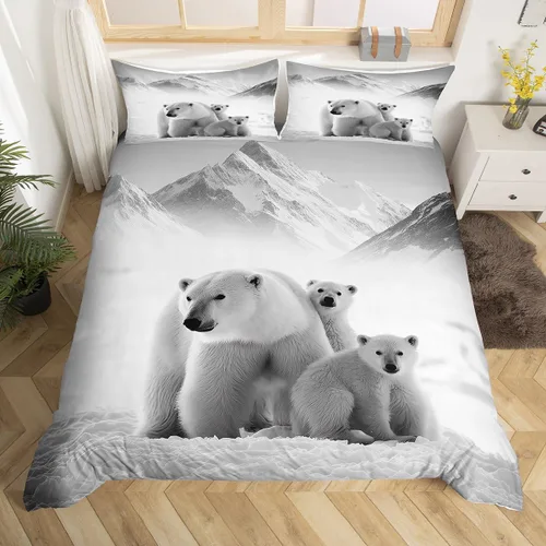Miniatura 4 de Erosebridal Juego de ropa de cama de oso polar, funda de edredón de paisaje ártico, tamaño King, funda de edredón con patrón de iceberg natural