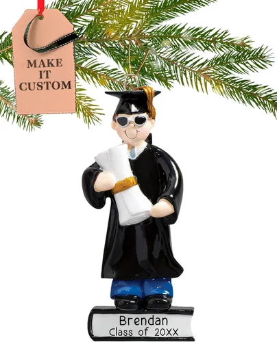 Miniatura 10 de Adorno de graduación personalizado de la clase de 2025 Rápido 24 horas, grabado con láser, adornos de Navidad para árbol Tapa de graduación