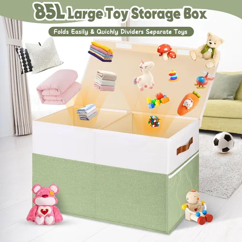 Miniatura 2 de Caja grande de almacenamiento de juguetes, plegable, resistente, con malla, 25 x 13 x 16 pulgadas, organizador de almacenamiento de juguetes