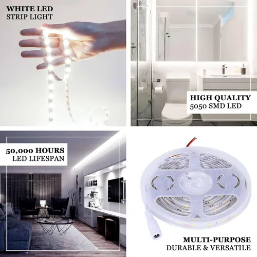 Miniatura 3 de Efavormart - Tira de luces LED de 16.4 pies, impermeable, color blanco frío, ultra brillante, 300 LED de alta densidad, 5050, cinta SMD para debajo