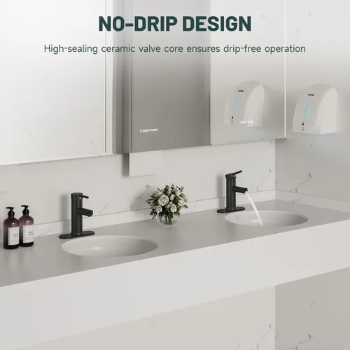 Miniatura 8 de Grifo mando de una sola pieza para fregadero de baño con desagüe desplegable sin desbordamiento Negro