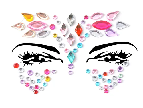 Miniatura 25 de 32 piezas de gemas faciales (diseños aleatorios) autoadhesivas con purpurina para tatuaje, gemas para festivales, fiestas rave, maquillaje corporal
