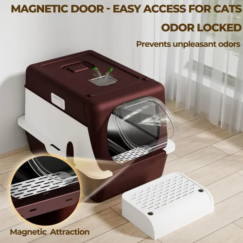 Miniatura 7 de Caja de Arena Extra Grande de Acero Inoxidable para Gatos con Tapa 24"x16.1"x15.2" Caja de Arena Grande Cerrada para Gatos Grandes, Control