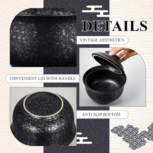 Miniatura 3 de SiliFine Juego de 2 cuencos de cerámica para ramen con tapa, olla de arcilla para microondas de 25 onzas, vajilla tradicional japonesa, olla