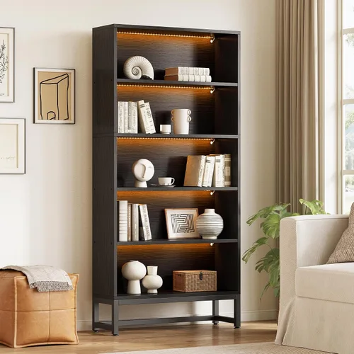 Miniatura 3 de LITTLE TREE Estantería de 70.8 pulgadas de alto con tira de luz LED, organizador grande de 5 niveles con estantes de almacenamiento, estantería