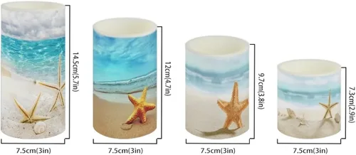 Miniatura 7 de Velas LED parpadeantes operadas por batería, juego de 4 con control remoto y temporizador, velas de llama danzante, velas de pilar para mesa, Playa