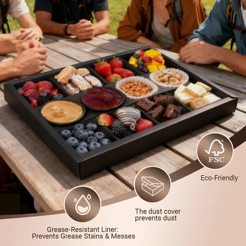 Miniatura 7 de Caja de pastelería desechable de 8 compartimentos con tapas, 10 unidades, caja negra dividida para panadería con soporte para inmersión para 4-6