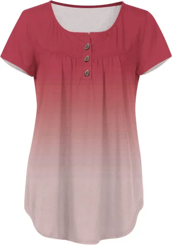 Miniatura 4 de Gradient Loose Fit Long Tee Shirts for Ladies Summer Fall Short Sleeve Crew Neck Pleated Tops Shirts Women 2024