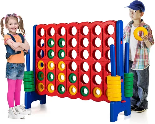 Miniatura 9 de HONEY JOY Juego gigante gigante de 4 a punta, juegos gigantes para patio al aire libre para la familia, 42 anillos jumbo y deslizador de liberación