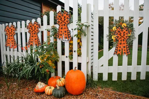 Miniatura 5 de Estivaux Arcos grandes de Halloween para corona, lazos de corona de araña de Halloween, lazos negros a cuadros, lazos de arpillera naranja, lazos