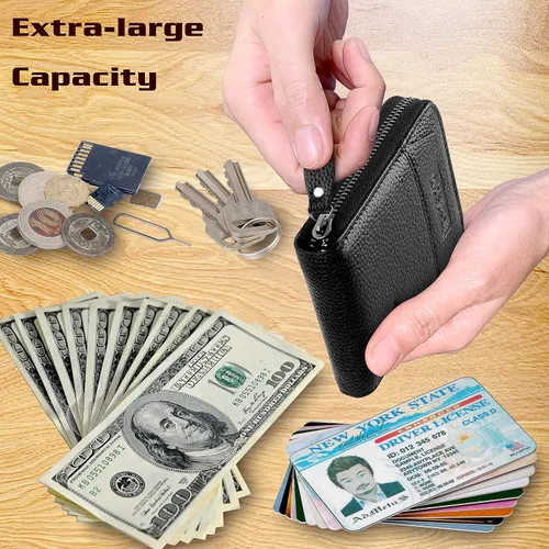 Miniatura 28 de Admetus - Cartera de piel auténtica para hombre con cremallera, plegable