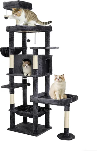 Miniatura 12 de Árbol para gatos de 35.8 pulgadas con cama doble para gatos y hamaca, rascador de felpa con plataforma cómoda para dormir y pelota de juguete