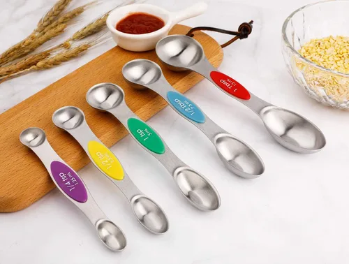 Miniatura 5 de Juego de 6 cucharas medidoras magnéticas de acero inoxidable apilables de doble cara y cucharada para medir ingredientes secos y líquidos