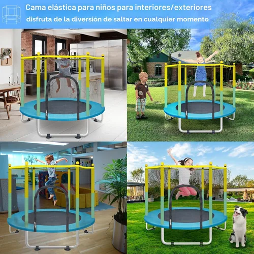 Miniatura 2 de Trampolín interior para niños de 1 a 8 años, trampolín pequeño de 55 pulgadas para exteriores con red de seguridad, diseño seguro sin huecos