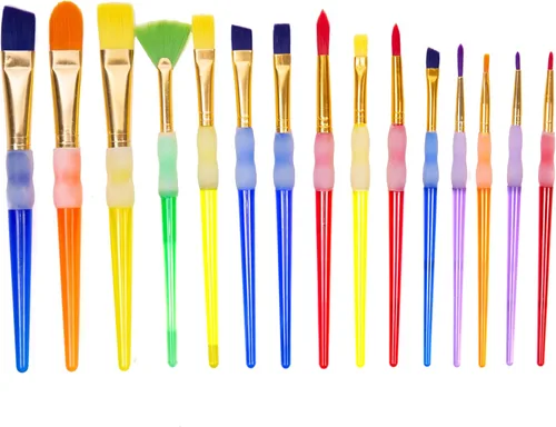 Horizon Group USA - Pinceles E-Z Grip con mango de goma suave, 15 pinceles de fácil agarre para todo uso, excelentes con pinturas de acuarela,