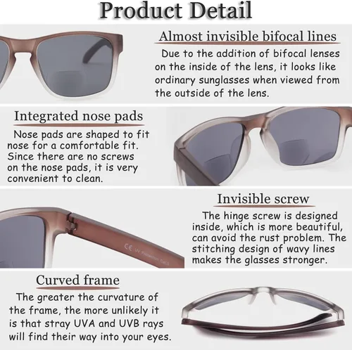 Miniatura 6 de Lentes de sol bifocales para hombre, envolventes deportivos, lectores de sol, de gran tamaño, sin línea, lentes de lectura bifocales con protección