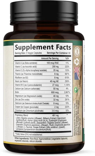 Miniatura 9 de Vitaminas para los ojos – Vitamina de salud ocular de 3 veces fuerza con luteína y zeaxantina – Visión Salud Macular y Ojos Secos Apoyo con Zinc