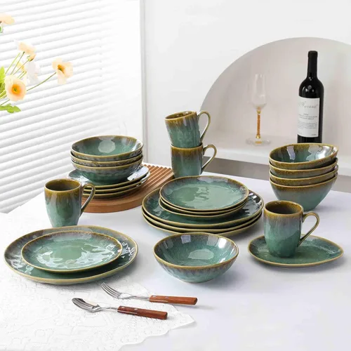 Miniatura 6 de Henten Home Platos de postre de cerámica, juego de 4 platos de ensalada de 8.5 pulgadas, platos de porcelana para servir bocadillos para pastel