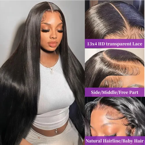 Miniatura 2 de Pelucas de encaje frontal NKTU de cabello humano 13x4 rectas HD con encaje transparente frontal para mujeres, pelucas de encaje frontal sin