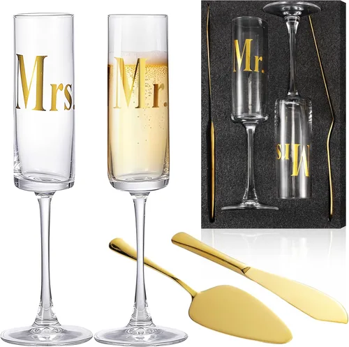 Miniatura 7 de Boao Juego de 4 Copas de Brindis de Boda y Servidor de Pastel, Suministros para Recepción de Boda, Copas de Champán, Cuchillo para Pastel, Servidor