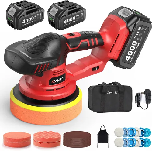 Pulidora Inalámbrica Actualizada con Baterías de 2x4.0Ah, 6 Velocidades Variables hasta 5500 RPM, Pulidora Buffer de 6 Pulgadas para Automóvil para
