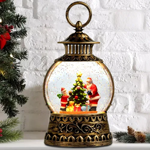 Miniatura 10 de Globo de nieve de muñeco de nieve de Navidad, linterna musical de muñeco de nieve con temporizador de 6 horas, USB, funciona
