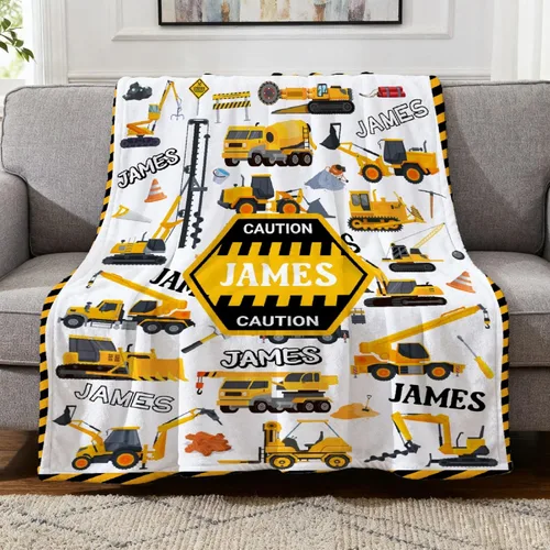 Miniatura 16 de Manta de Bebé Personalizada Camiones de Construcción Personalizados Camión Volquete Mantas con Nombre para Niños, Niñas y Pequeños Manta Suave