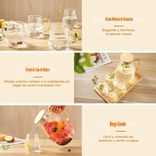 Miniatura 3 de DUJUST Jarra de agua de 2 litros, jarra de vidrio con diseño de diamante moderno con tapa y asa, jarra de agua de alta durabilidad para infusor