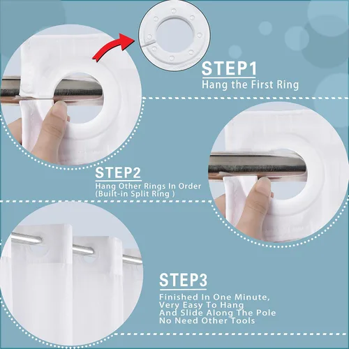 Miniatura 4 de Conbo Mio Cortina de ducha sin gancho con forro a presión, cortinas de baño de tela blanca de lujo para hotel con ventana superior transparente
