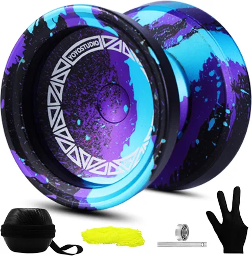 YOYOSTUDIO D24 Yoyo profesional – Yoyo de metal sensible y no responde para trucos de giro de dedos, kit completo de accesorios con kit de