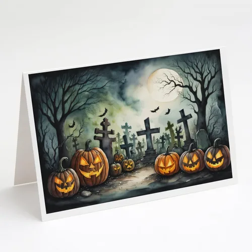 Miniatura 21 de Caroline's Treasures DAC2223GCA7P - Tarjetas de felicitación y sobres de Halloween espeluznantes de gato negro, paquete de 8 tarjetas en blanco