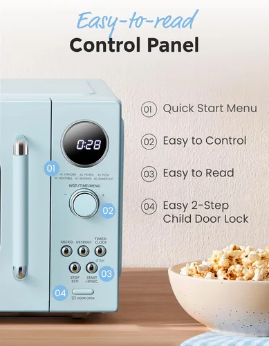Miniatura 2 de COMFEE' Horno microondas retro, microondas pequeño con 6 menús automáticos, microondas compacto de encimera de 0.9 pies cúbicos con cocción 0.9 pies